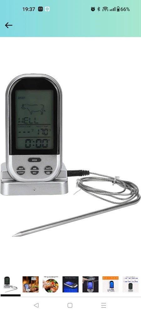 Meat Thermometer Wireless Electronic Digital Food Meat Thermometer LCD Large...
