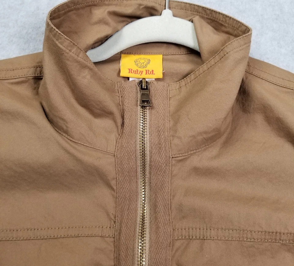 Ruby Rd. 实用背心女式中号 M 棕色无袖全拉链野生动物园弹力 — 第 2/4 张图片