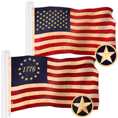 American USA Tea-Stained & 1776 Tea-Stained Flag 2.5x4 Ft Both Emb 420D Poly