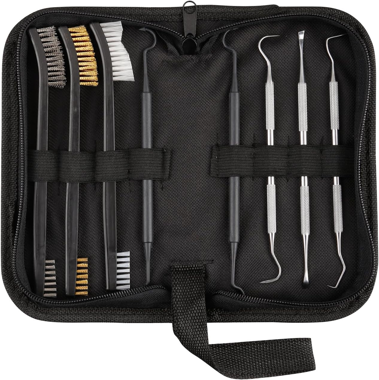 Gun Cleaning Set, Double Ended Nylon/Brass/Steel Gun Brush, 3 Steel Gun Picks an