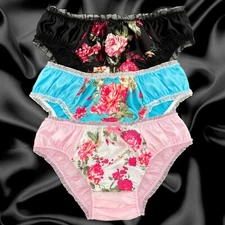 Satin Floral Frilly Sissy Full Bum Panties Bikini Knicker Underwear Size 10-20