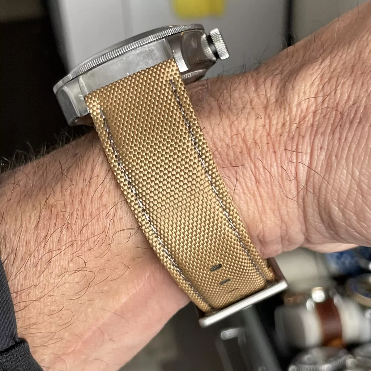 21mm TAN BEIGE Sailcloth Canvas Leather watch band strap GRAY