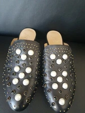 The Fix  Fiona Black Ornamented Embellished leather Mule Flat Slide Shoes 9M