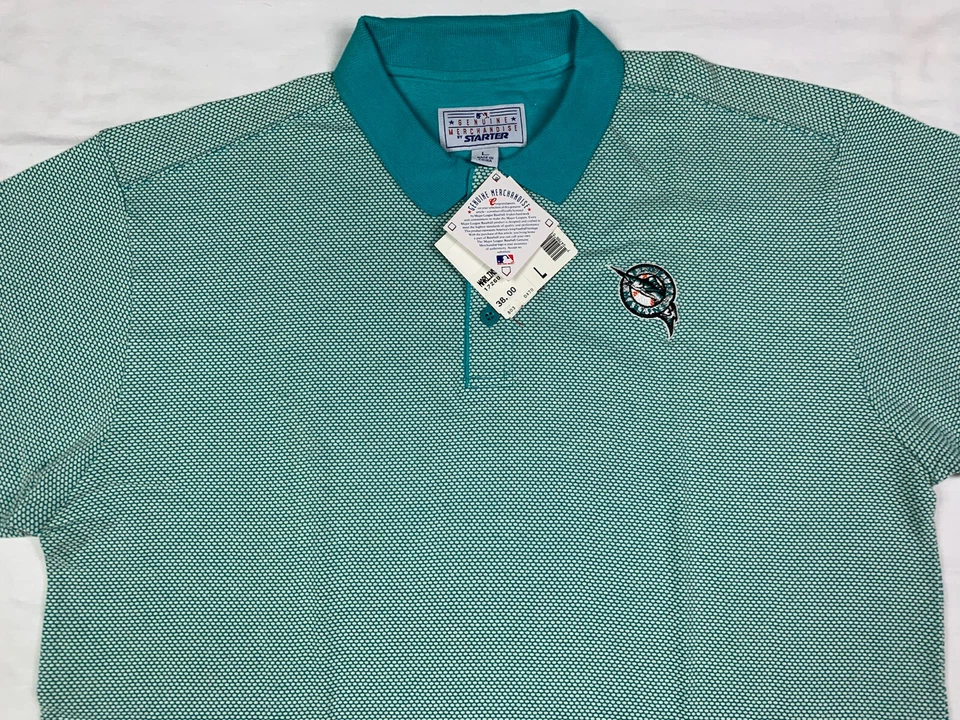 Vtg Florida Marlins Starter Mens Polo Shirt Large Teal C1 - Image 4 of 4