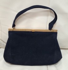 Bienen Davis Bag Purse Black Suede Handbag Attached coin purse Gold Trim Vintage