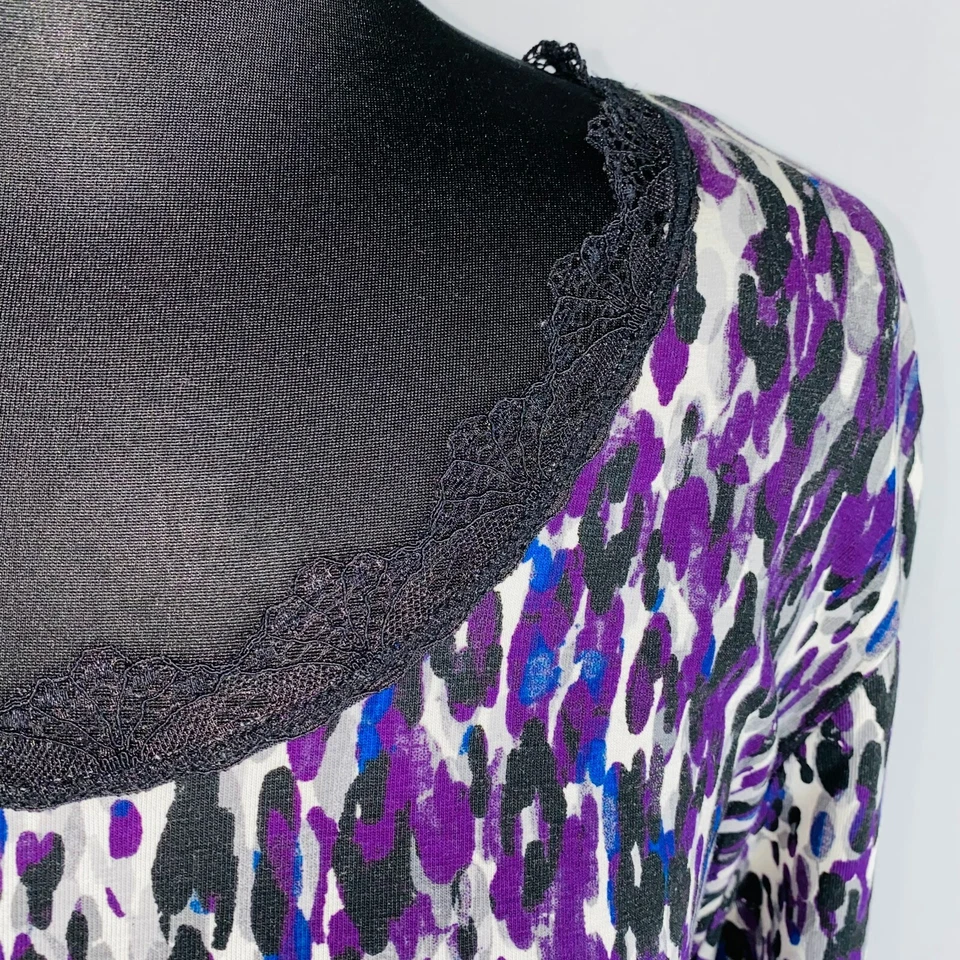 Laura Ashley Womens Plus 2X Purple Black Lace Accented Animal Print Top  - Image 3 of 4