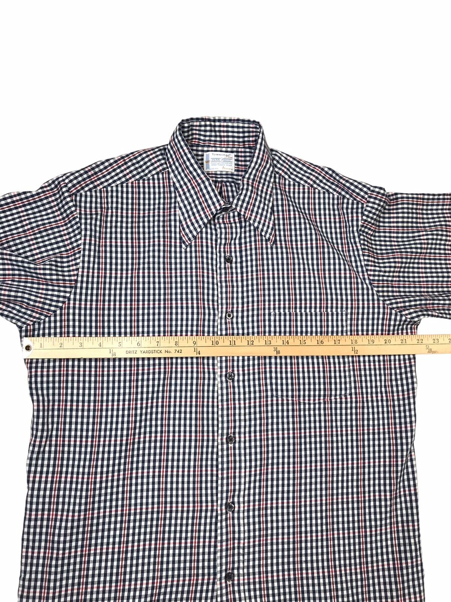 Vtg 60s Shirt Towncraft Penneys Loop Collar Button Down Plaid