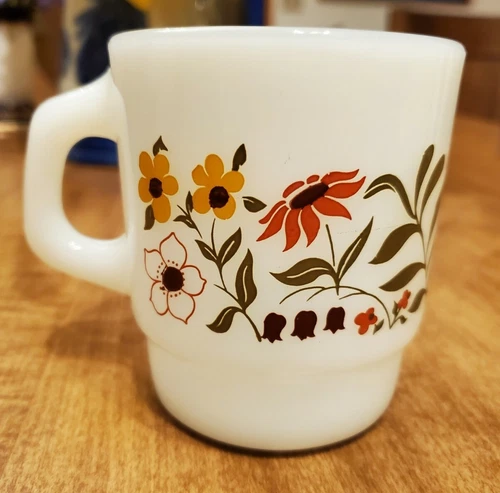Vintage Anchor Hocking 8oz. "Flower Garden" Floral Stacking Style Mug Rare HTF
