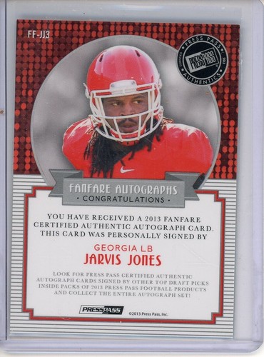 2013 PRESS PASS FANFARA JARVIS JONES AUTOGRAFO 010/149 #FF-JJ3 - Foto 2 di 2
