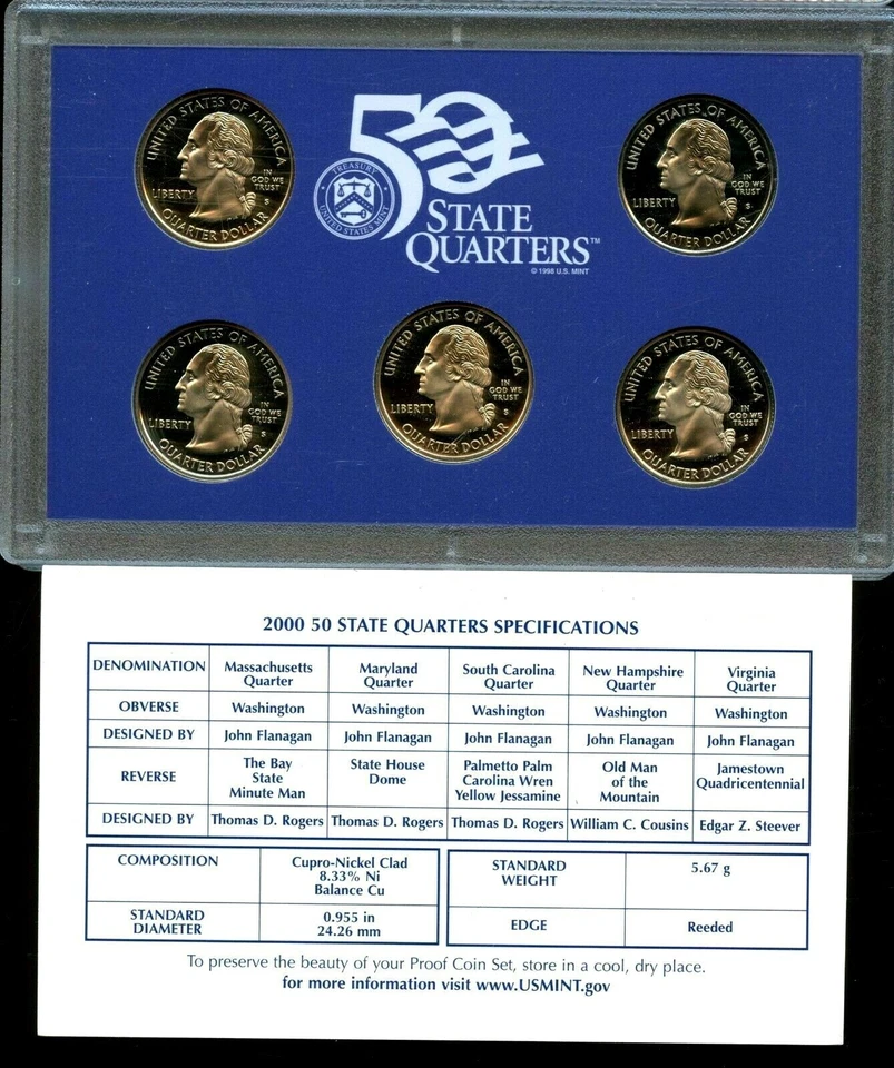 2000-S US Proof State Quarter Mint Set 5 Coins CN CLAD 20sow0912 - Image 4 of 4