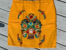 Falda Maya Mexican Skirt Embroidered Flowers Chiapas Yellow Rainbow XL 1551