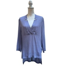 Halston Heritage Women’s Size 4 Blue Hi-Low Tunic Blouse Long Sleeve Modal Top