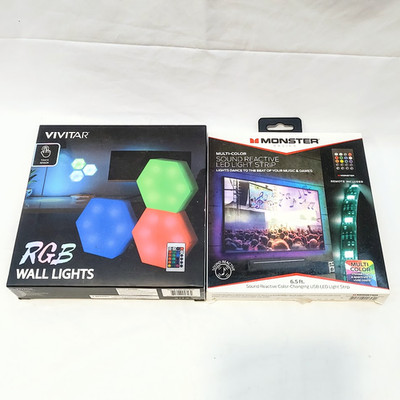 RGB Light Bundle - Monster Sound Reactice LED Strip & Vivitar Wall Lights x 3
