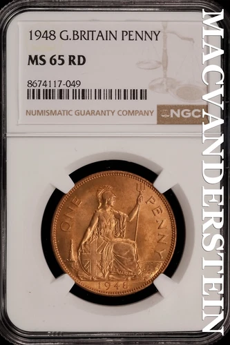 Great Britain: 1948 One Penny - NGC MS 65 RD - Brilliant Uncirculated  #SLi340