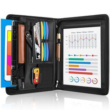 Zippered Leather Padfolio Organizer, Multifunctional Business Portfolio Folde...