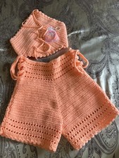 Handmade Crochet Women's Outfit Set Top Shorts Tank Peach Purple Orange Green