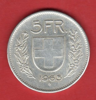 SUISSE 5 FRANCS ARGENT 1965 B !