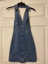 Urban Outfitters denim halter top mini dress, size XS, zip up front
