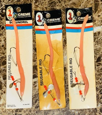Creme Lure Pre-Rigged Prop Double Hook Weedless 6'' Live Wiggle Worm Lot Of 3 NEW