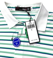 Ralph Lauren RLX White Green Stripe Golf Polo Shirt Pro Fit Mens Large