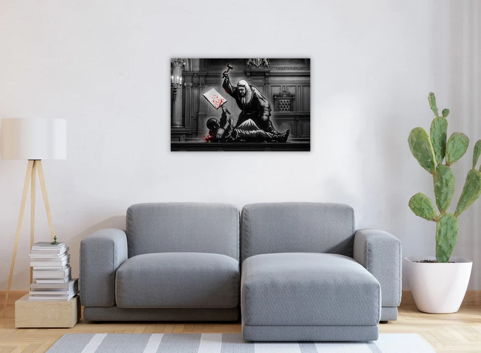 Banksy Judge Beating Protester Graffiti Court Scene Canvas Wall Art Prints - Image 4 of 4