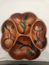 Wooden Bowl Two Toned Boho Floral Retro Handmade Candy,Nuts w,4Sections