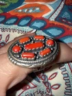 Vintage 925 Sterling Silver Zuni Native American Coral Ring Size:6