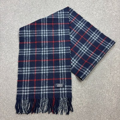 Burberry London Schal 70x11 cm blau Nova Check 100% Lammwolle Made England