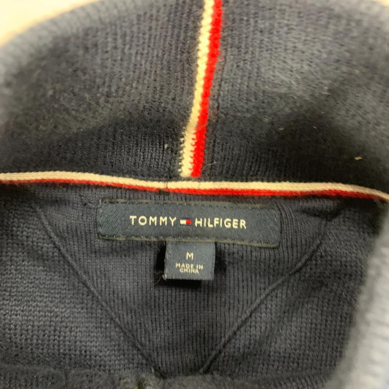 Tommy Hilfiger knitted jumper 1/4 Zip striped Patterned knit sweater Men's M thumbnail 4