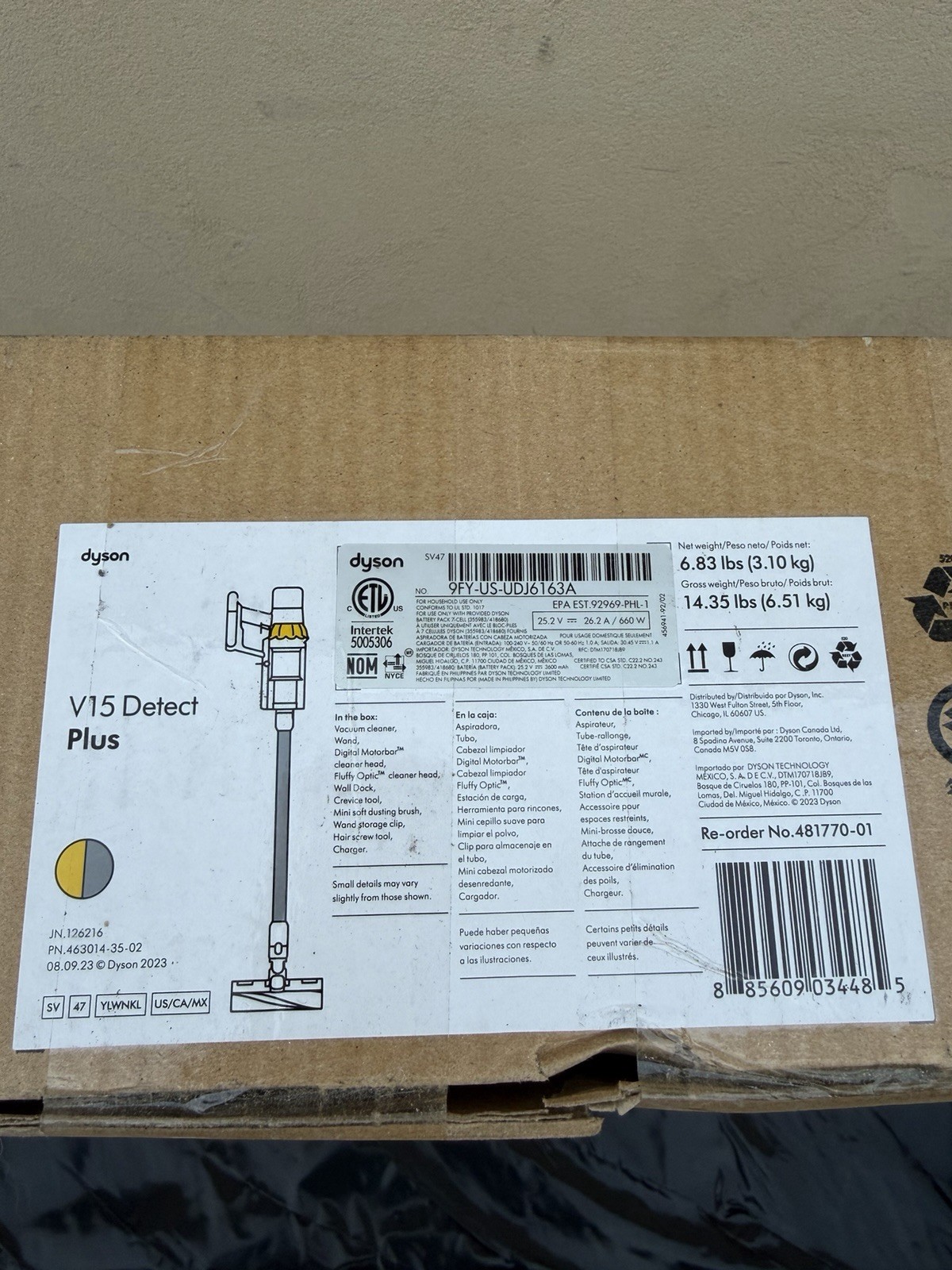 Dyson V15 Detect PLUS Cordless Vacuum 240AW, 3 Power Modes (481770-01)