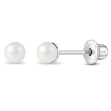 Classic Pearl 3-5mm Baby / Toddler / Kids Earrings Screw Back - Sterling Silver