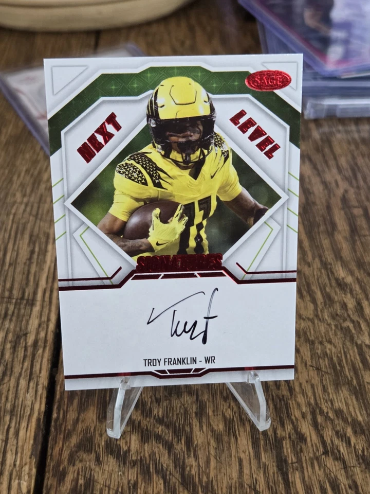 Tarjeta automática roja Next Level 2024 Sage Troy Franklin # NLS-TF en tarjeta 🔥🔥 Foto 2 de 4