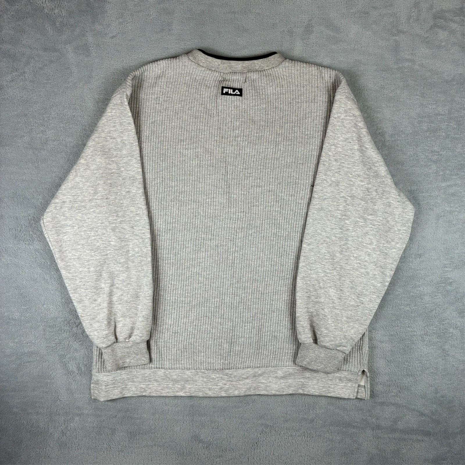 Vintage Fila 1990's Biella Italia Grey Navy Ribbed Oversized Medium Sweatshirt image 8