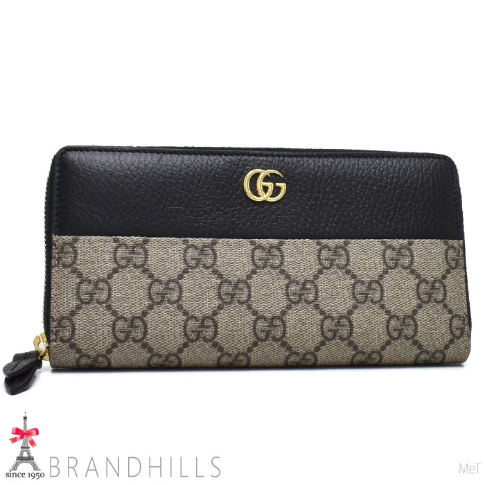 Gucci Portefeuille Long Femme Double G Bicolore Zip Autour Portefeuille GG Supreme Noir