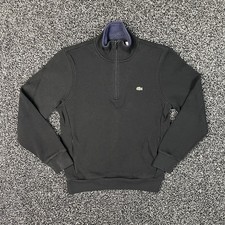 Lacoste 1/4 Zip Pullover Sweater Mens Medium Black Cotton Knit Crocodile Logo