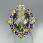 Handmade 28 ct Natural Green Amethyst Ring 925 Sterling Silver Size 7 /R480057