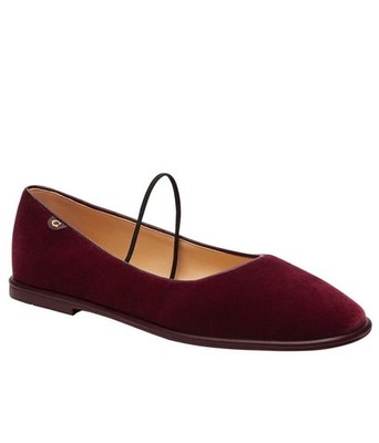 Coach Women's size 11B Emilia Velvet Mary Jane Ballet Flats Merlot LNWOB - CX015