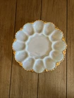 VTG 1950-1959 MCM Anchor Hocking Milk Glass Deviled Egg Plate W/Gold Rim