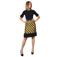 Etcetera Women's Geometric and Geather Fringe Gold and Black Skirt Size 6