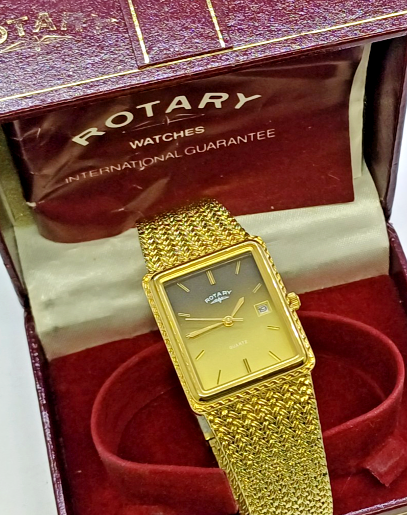 ROTARY RARE GRADIENT DIAL QZ WATCH DRESS GOLD P. DATE MENS SWISS