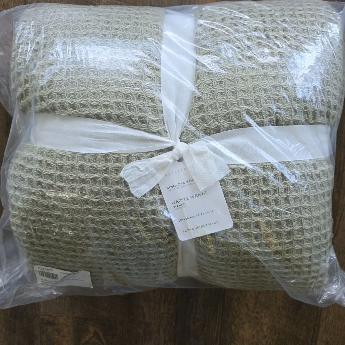 Pottery Barn Waffle Weave KING Blanket Eucalyptus NEW | eBay display picture 1