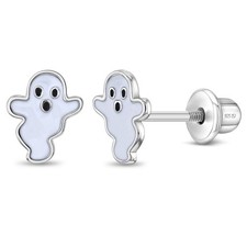 Ghostly Enamel Kids / Children's / Girls Earrings Screw Back - Sterling Silver