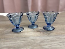 Anchor Hocking Blue Glass Sundae Ice Cream Cup Three-Piece Set 