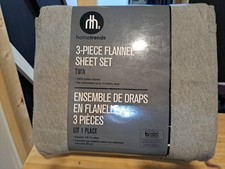 Hometrends Grey Color 3-Piece Twin Size 100 Cotton Flannel Sheet Set. New