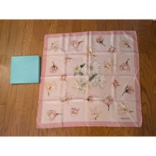 Tiffany Co Silk Scarf Floral Pink Magnolia Blossoms 34 x 34 in Box