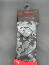 Brand Q Red Label Tie Hanky Set Black Silver Paisley Necktie Pocket Square