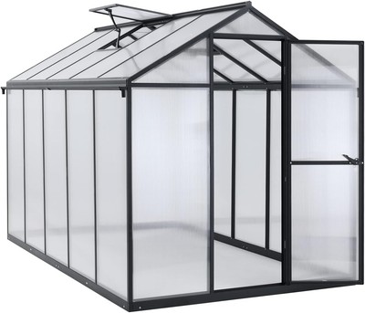 Aoodor 6x10FT Outdoor Polycarbonate Greenhouse Aluminum Frame Walk-in Sunroom