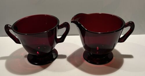  Vintage Anchor Hocking Royal Ruby Rouge Sucre & Creamer années 1940 - Photo 1/3