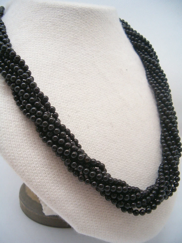 Collana Torchon con Onice naturale nera - Girocollo con Chiusura in Argento 925 - Immagine 3 di 4