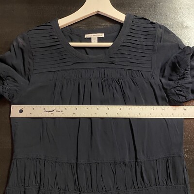 James Perse Mini Dress Size XS Short Sleeve Pleated Tiered Ruffle Hem Navy  Black | eBay